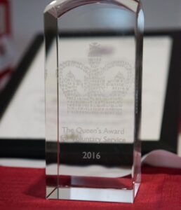 Photo of QAVS Award and Certificate from Queen Elizabeth II